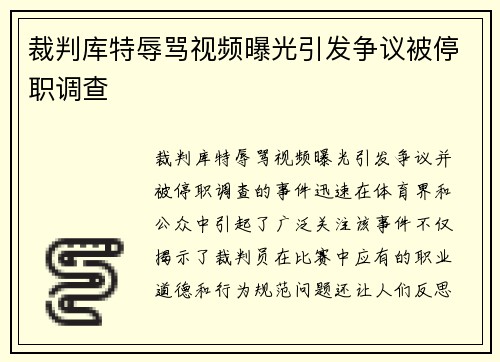 裁判库特辱骂视频曝光引发争议被停职调查
